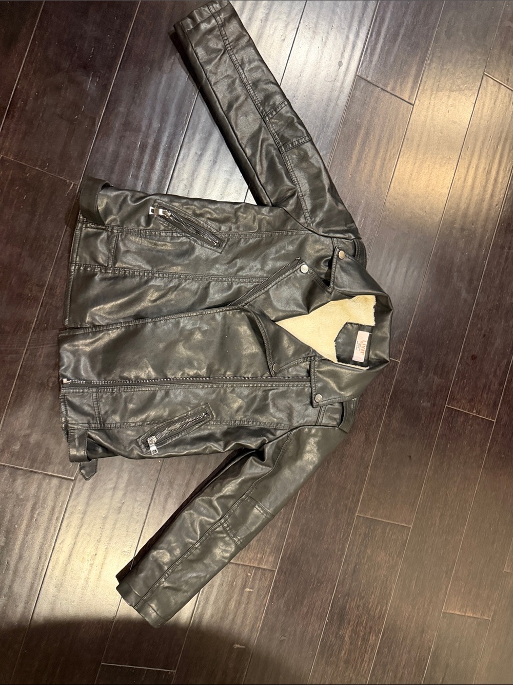 Kids Black Faux Leather bomber Jacket with Sherpa inside